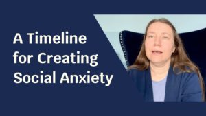 Blue solid foreground with text "A Timeline for Creating Social Anxiety"