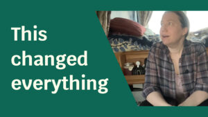 A woman in front of a bed, surrounded by a green foreground. Text next to her reads: "This changed everything".